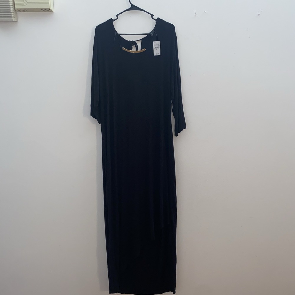 Ashley Stewart Black Maxi Dress Asymmetrical NWT 22/24‎